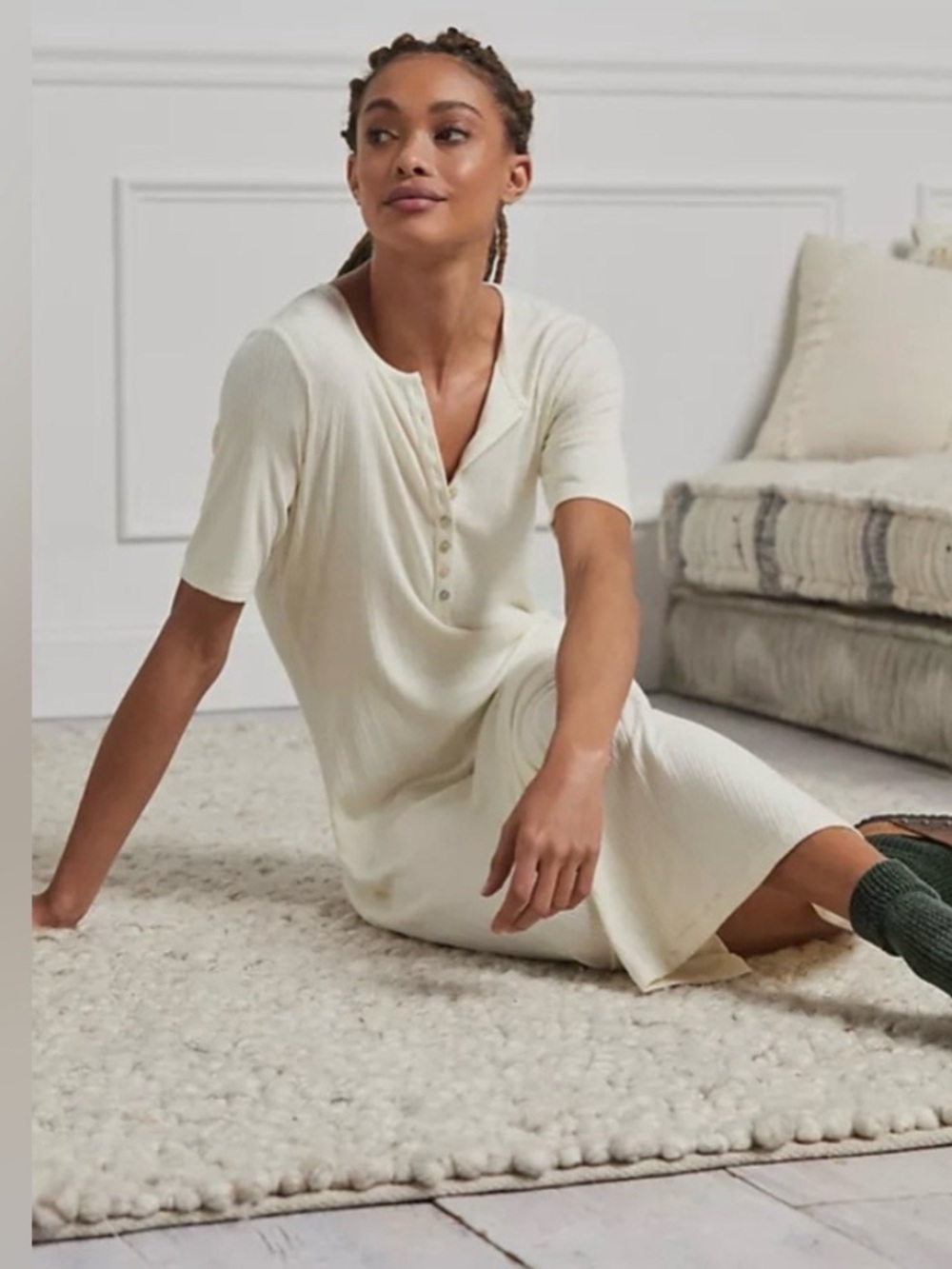 Anthropologie Orla Short Ribbed Sleeved Henley Maxi Dress - NIP - Picture 5 of 9